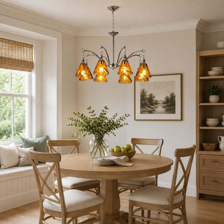 Amber Glass Chandelier for Dining Room and Entryway Lighting