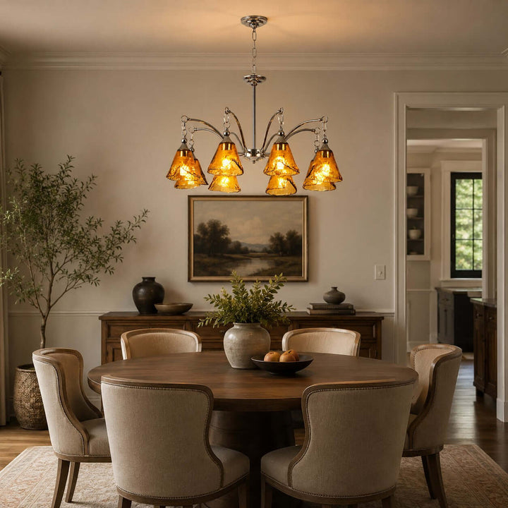Amber Glass Chandelier for Dining Room and Entryway Lighting