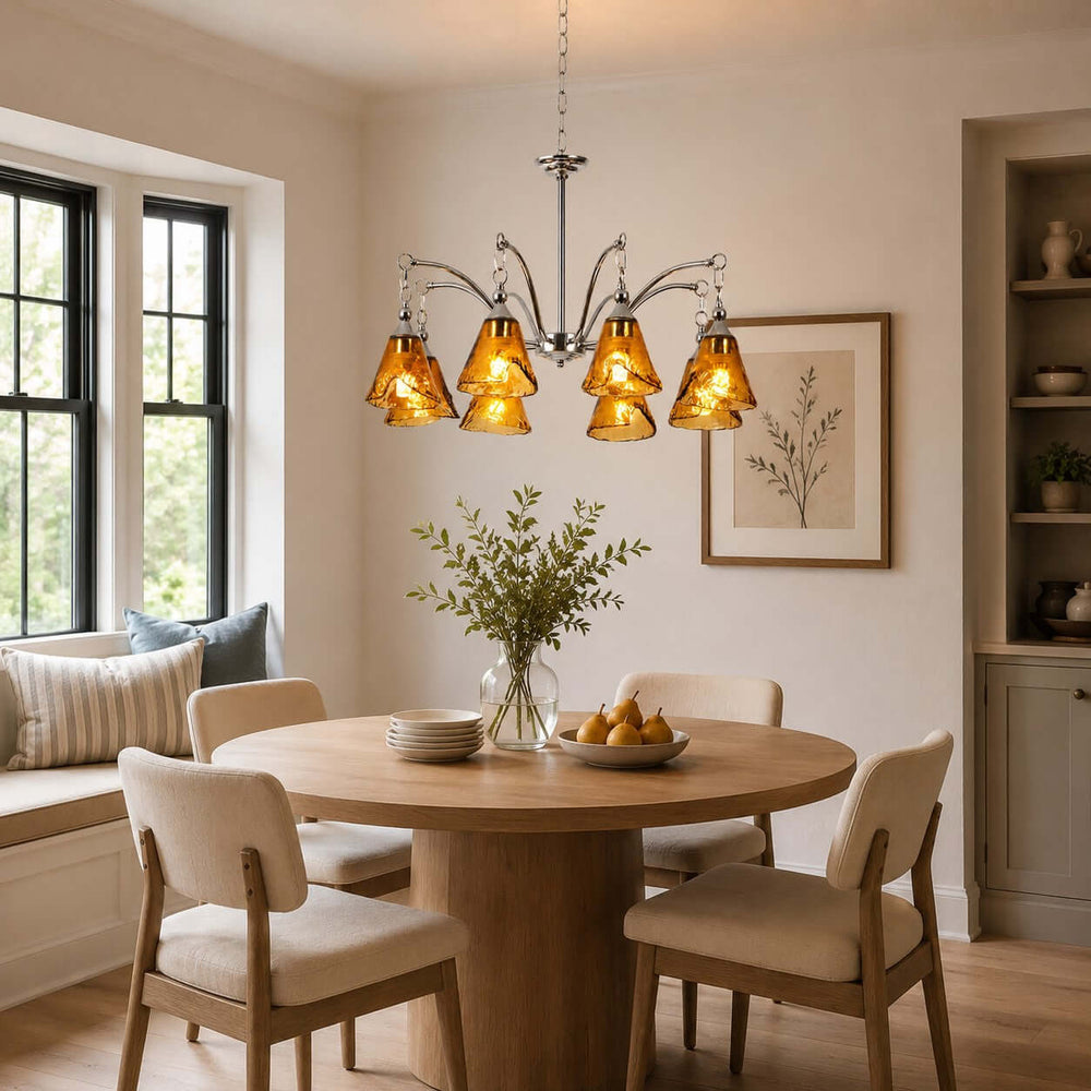 Amber Glass Chandelier for Dining Room and Entryway Lighting