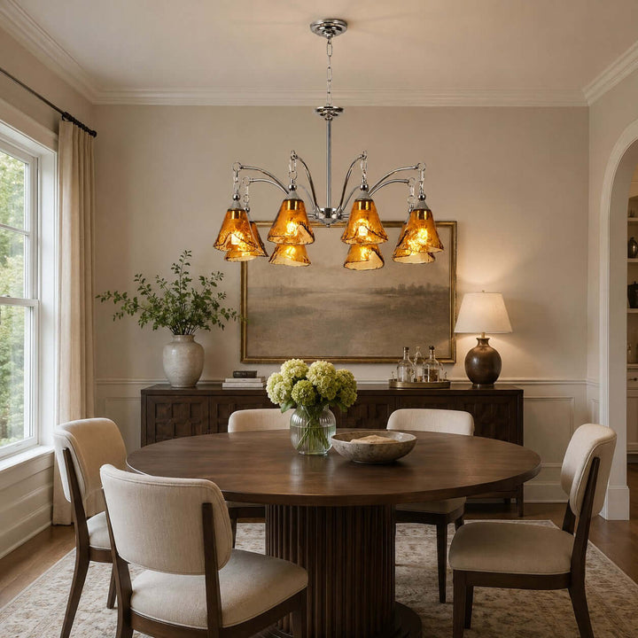 Amber Glass Chandelier for Dining Room and Entryway Lighting