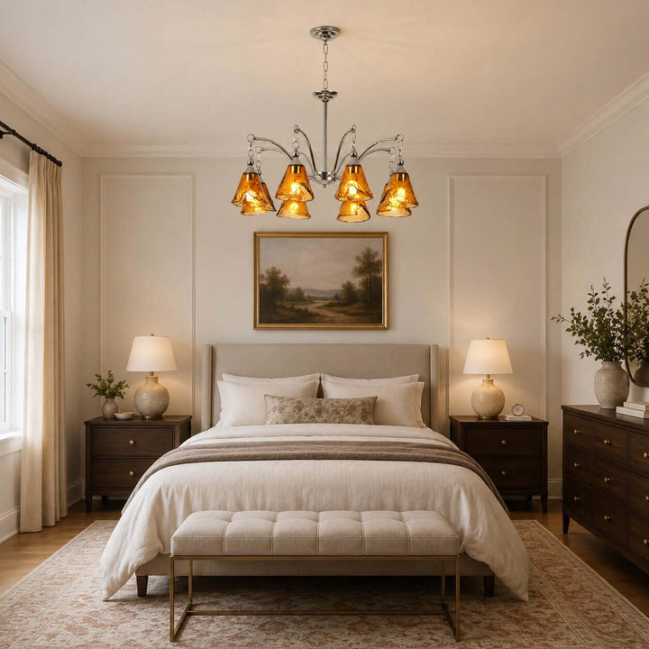 Amber Glass Chandelier for Dining Room and Entryway Lighting
