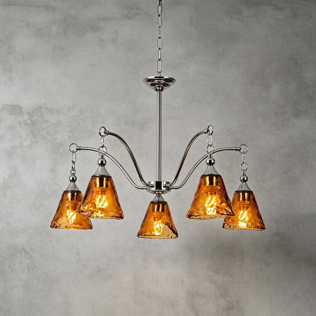 Amber Glass Chandelier for Dining Room and Entryway Lighting