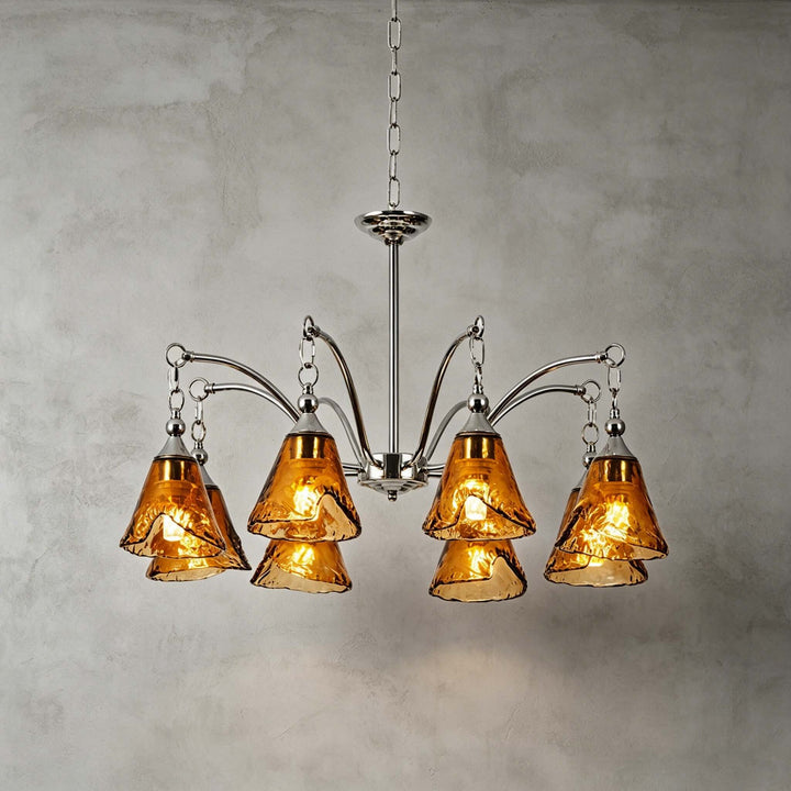 Amber Glass Chandelier for Dining Room and Entryway Lighting