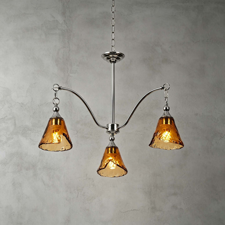 Amber Glass Chandelier for Dining Room and Entryway Lighting
