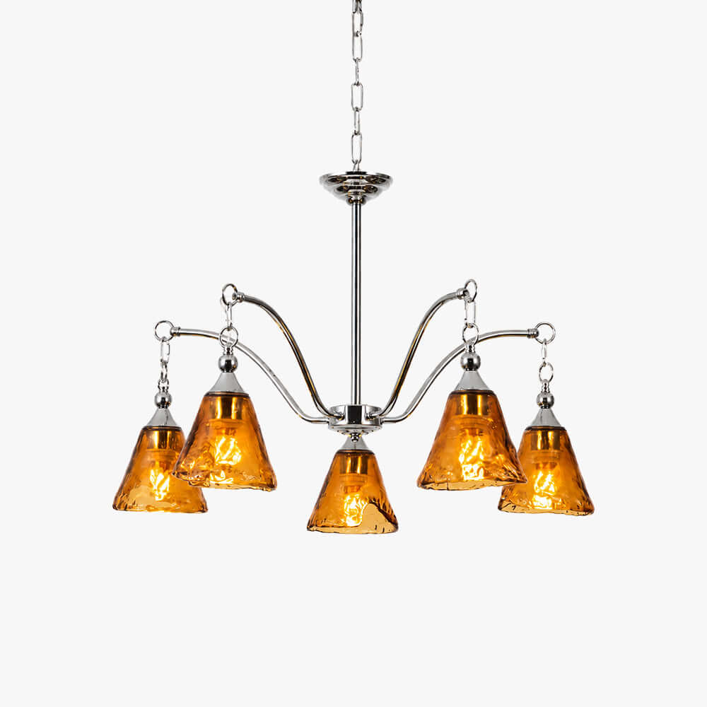 Amber Glass Chandelier for Dining Room and Entryway Lighting