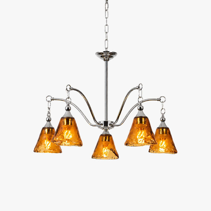 Amber Glass Chandelier for Dining Room and Entryway Lighting