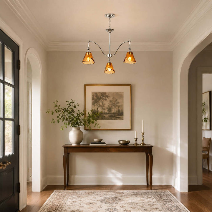 Amber Glass Chandelier for Dining Room and Entryway Lighting