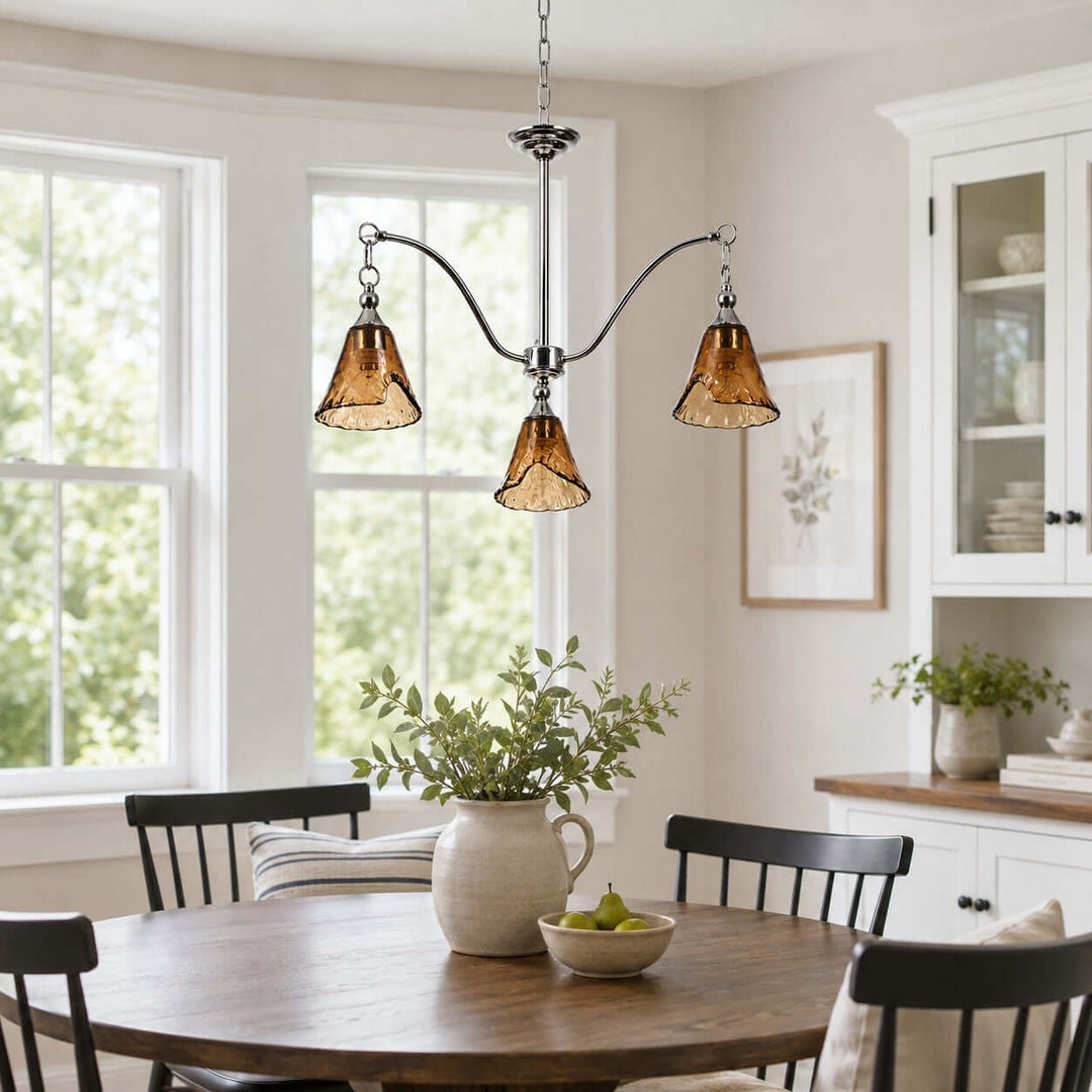 Amber Glass Chandelier for Dining Room and Entryway Lighting