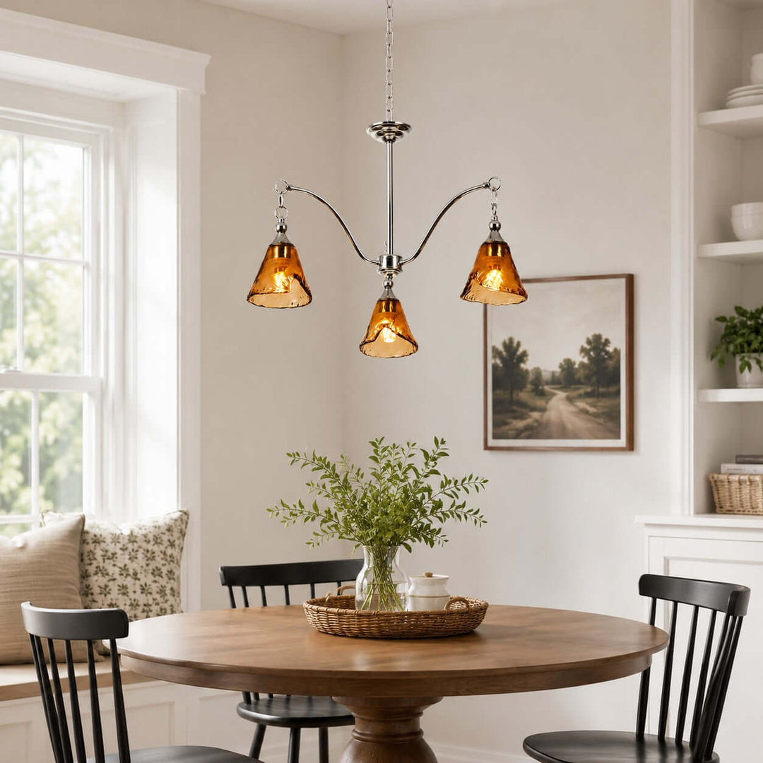 Amber Glass Chandelier for Dining Room and Entryway Lighting