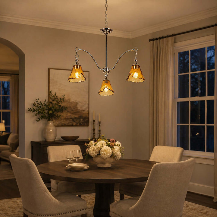 Amber Glass Chandelier for Dining Room and Entryway Lighting