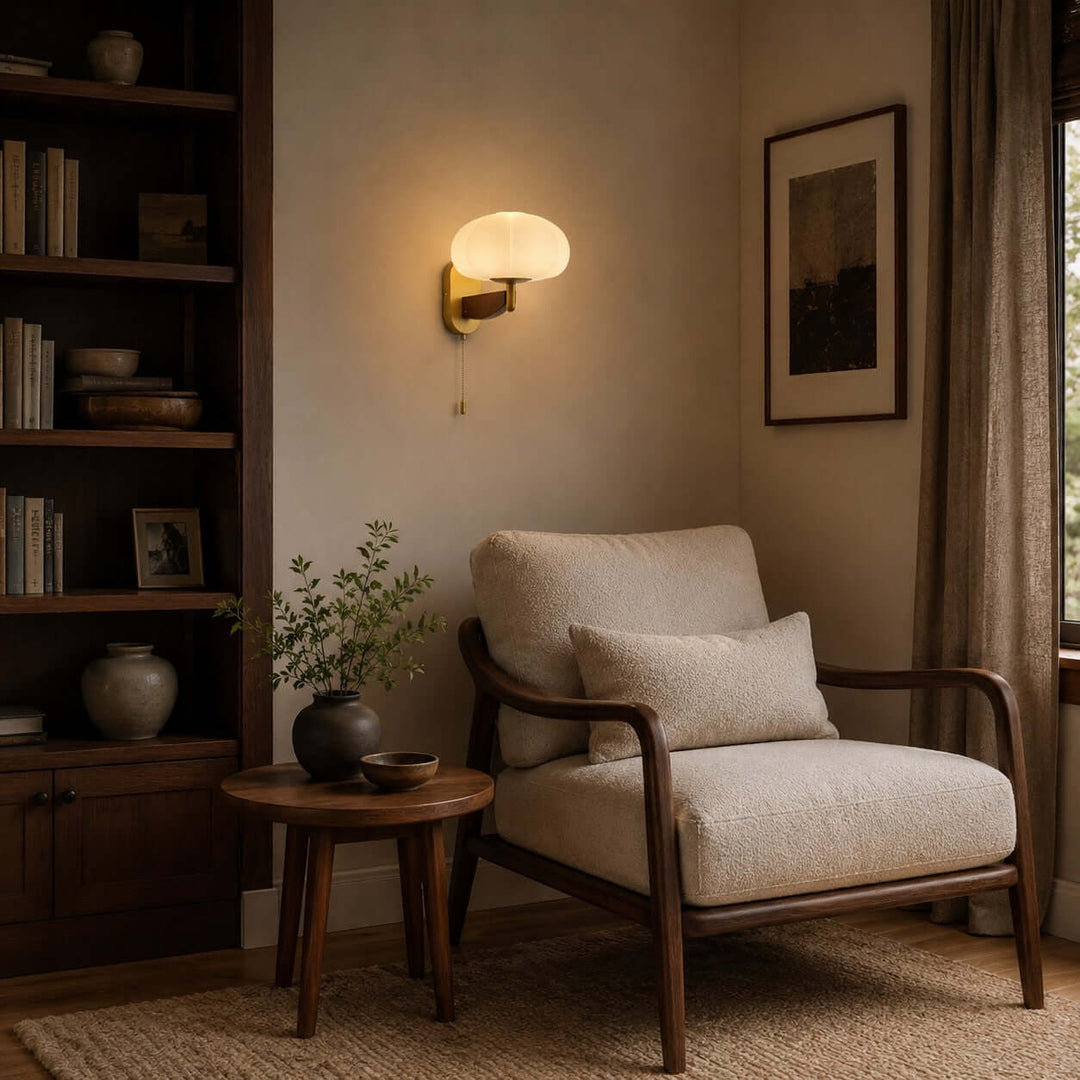 Elowra Retro Pull Chain Sconce - Mid-Century Glass Wall Light | Vinlighting