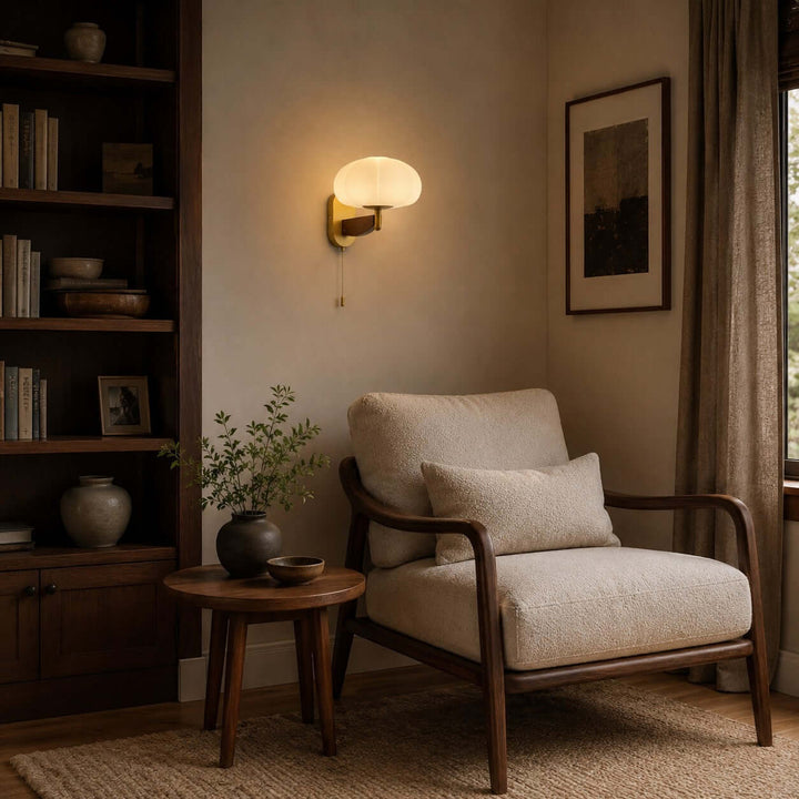 Elowra Retro Pull Chain Sconce - Mid-Century Glass Wall Light | Vinlighting