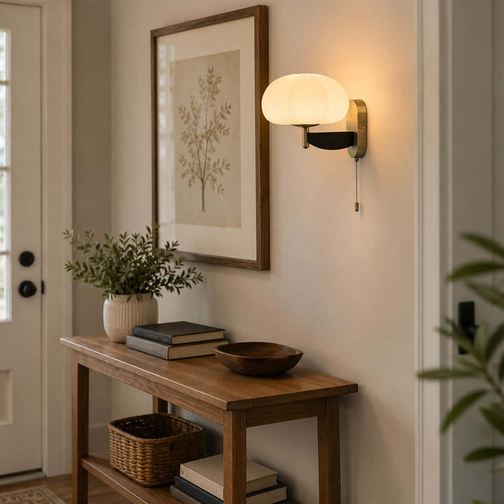 Elowra Retro Pull Chain Sconce - Mid-Century Glass Wall Light | Vinlighting
