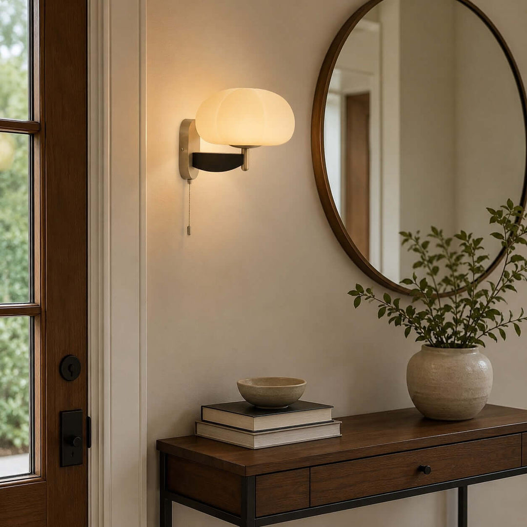 Elowra Retro Pull Chain Sconce - Mid-Century Glass Wall Light | Vinlighting