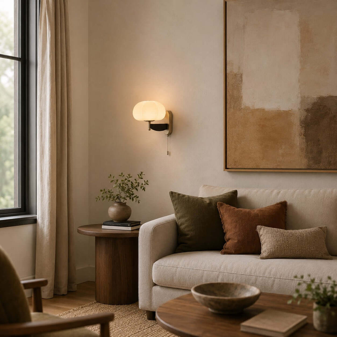 Elowra Retro Pull Chain Sconce - Mid-Century Glass Wall Light | Vinlighting