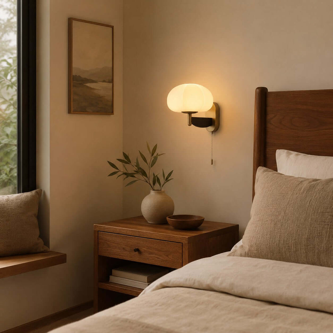 Elowra Retro Pull Chain Sconce - Mid-Century Glass Wall Light | Vinlighting