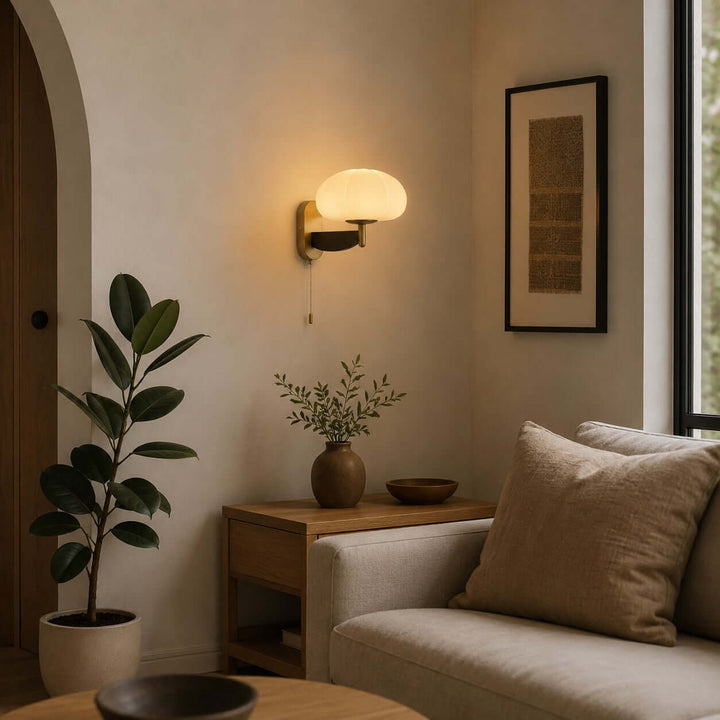 Elowra Retro Pull Chain Sconce - Mid-Century Glass Wall Light | Vinlighting