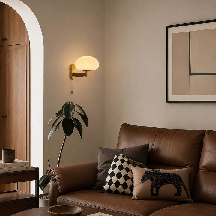 Elowra Retro Pull Chain Sconce - Mid-Century Glass Wall Light | Vinlighting