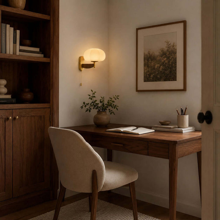 Elowra Retro Pull Chain Sconce - Mid-Century Glass Wall Light | Vinlighting