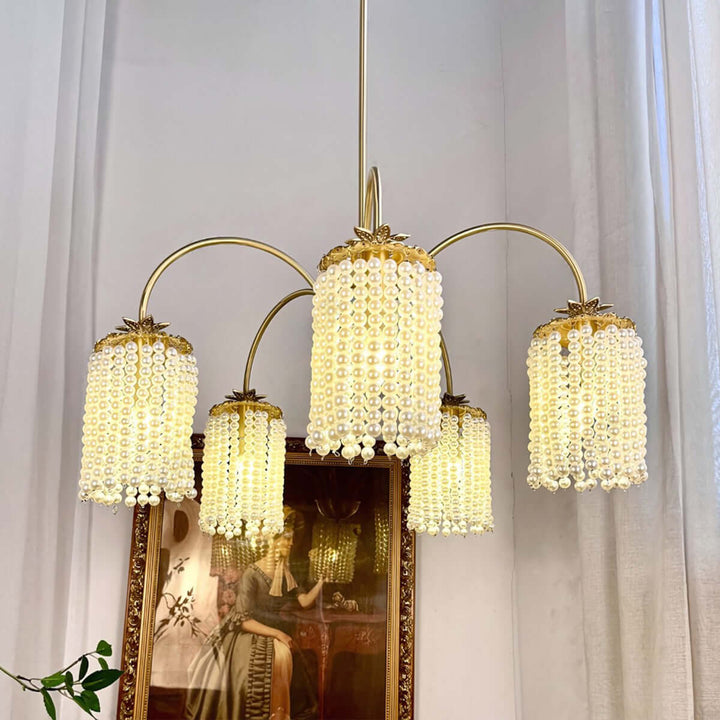 Erovila Chandelier - French Vintage Luxury Brass Pearl Lighting