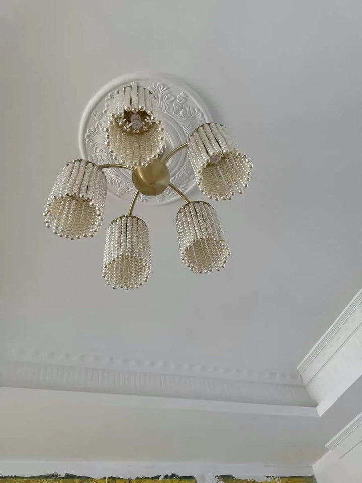 Erovila Chandelier - French Vintage Luxury Brass Pearl Lighting