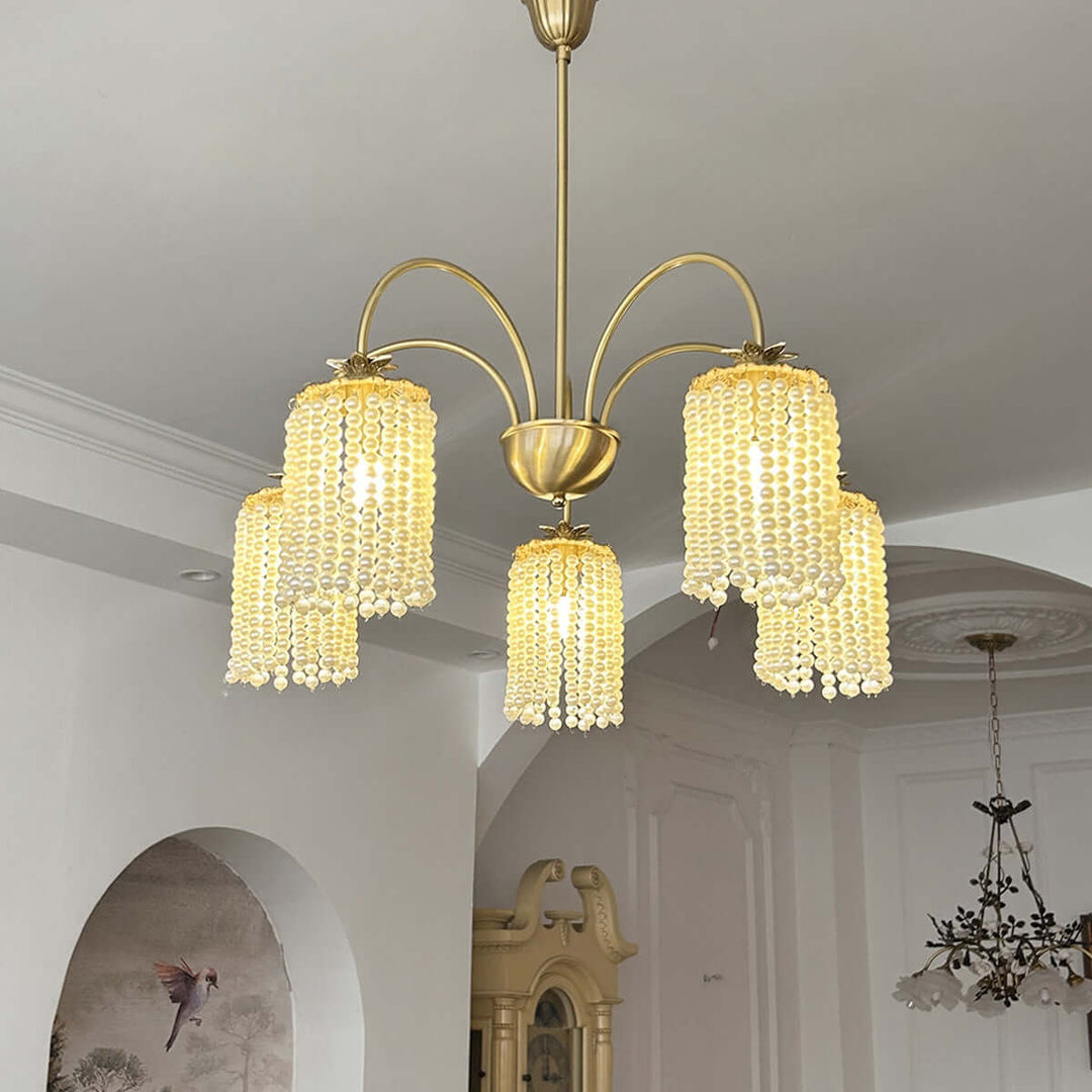 Erovila Chandelier - French Vintage Luxury Brass Pearl Lighting