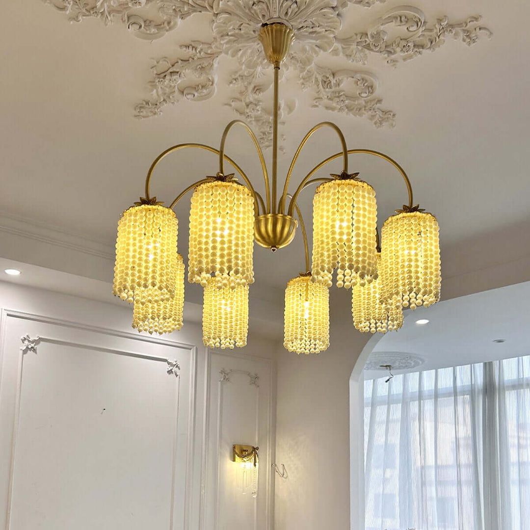 Erovila Chandelier - French Vintage Luxury Brass Pearl Lighting
