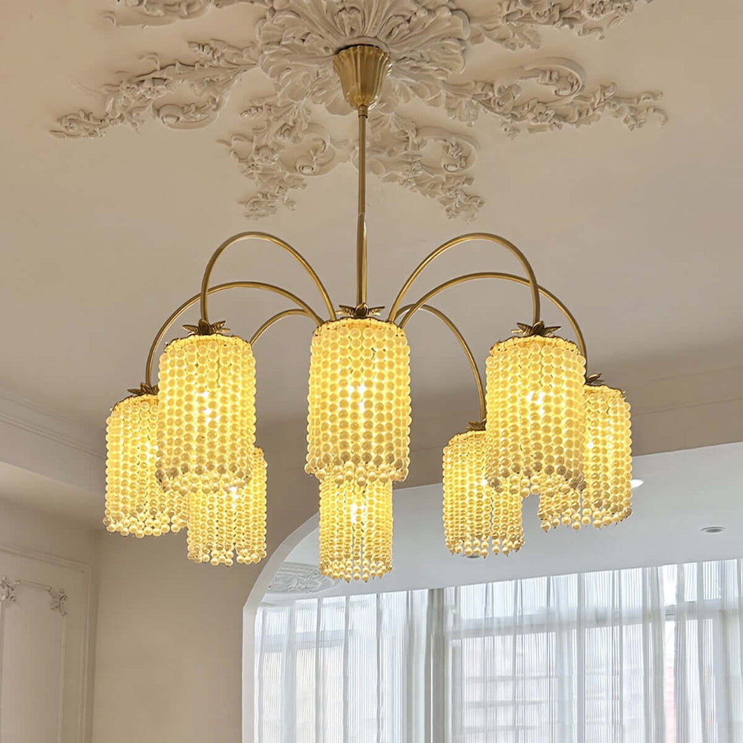 Erovila Chandelier - French Vintage Luxury Brass Pearl Lighting