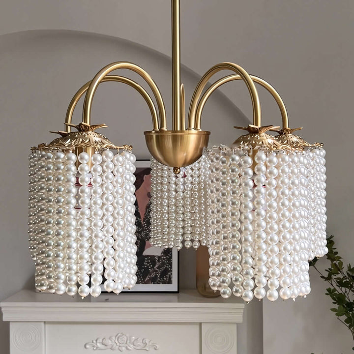 Erovila Chandelier - French Vintage Luxury Brass Pearl Lighting
