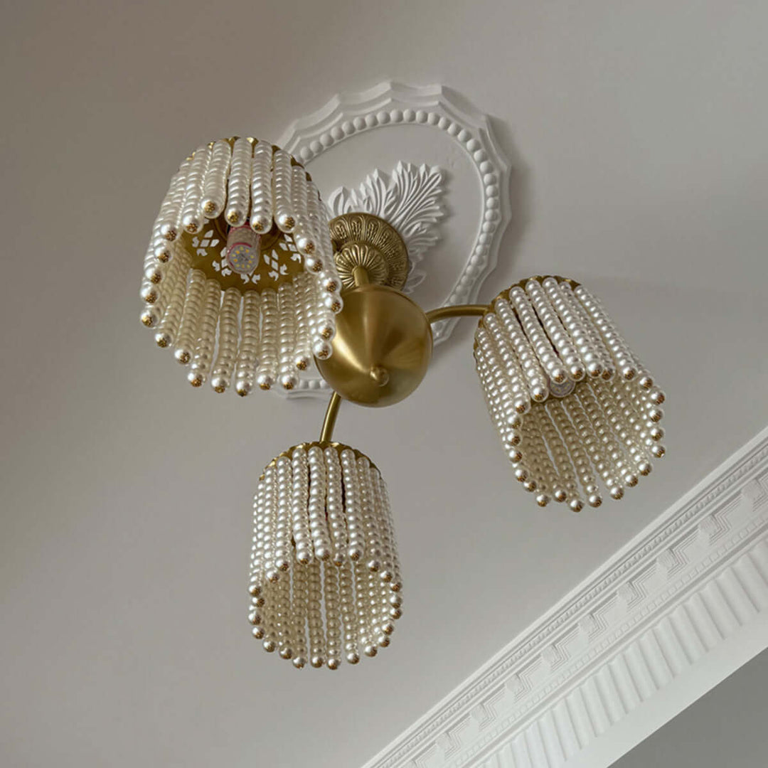 Erovila Chandelier - French Vintage Luxury Brass Pearl Lighting
