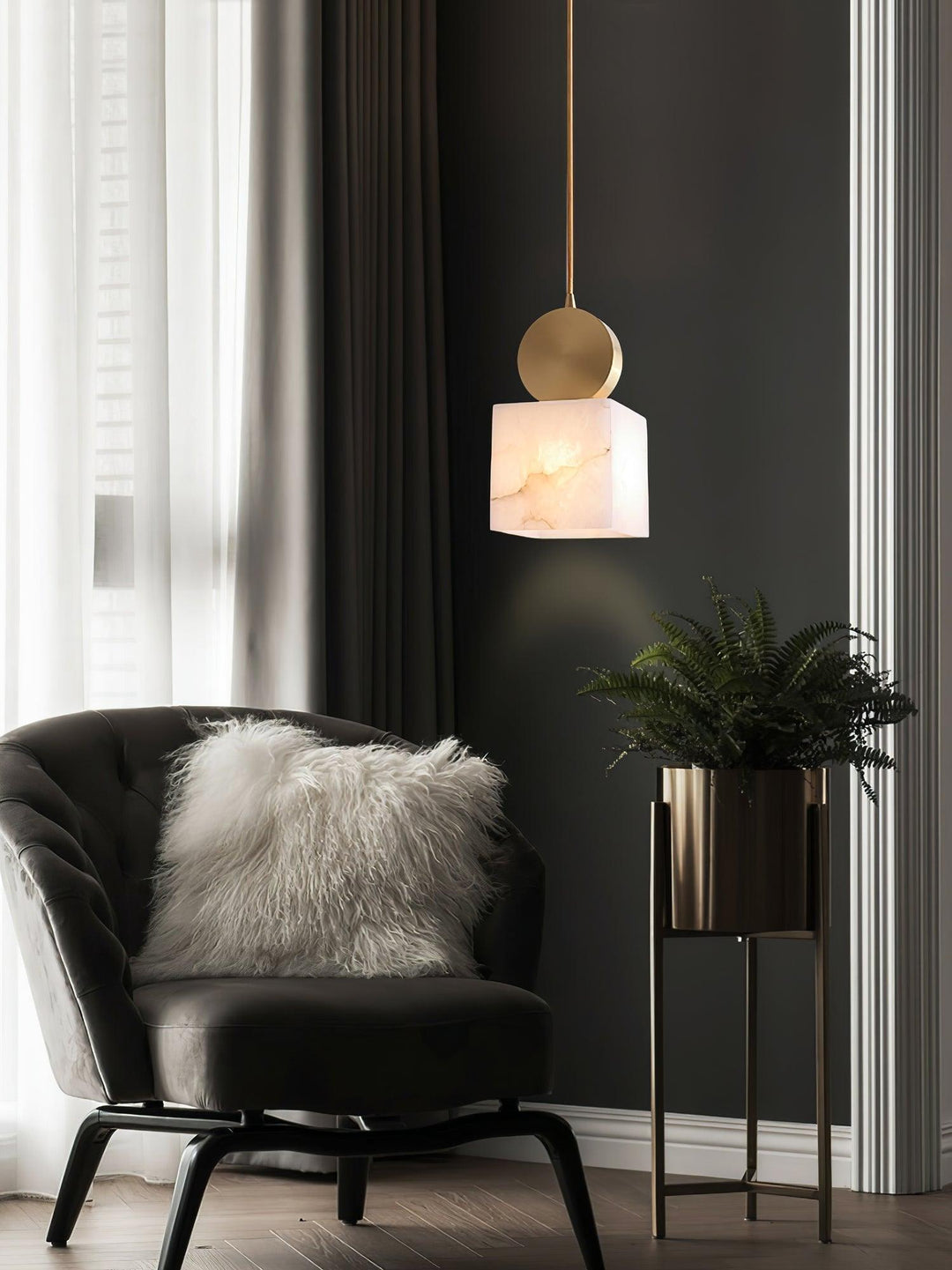 Etruscan Alabaster Pendant Light | Mid Century Mini Hanging Lamp | Vinlighting | Vinlighting