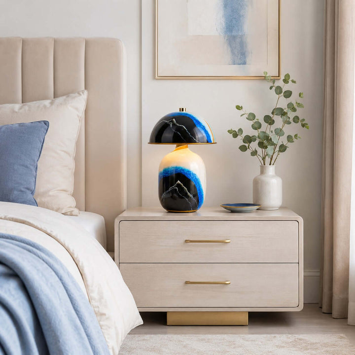 Evarin Table Lamp | Artistic Blue Ceramic Lamp for Living Rooms