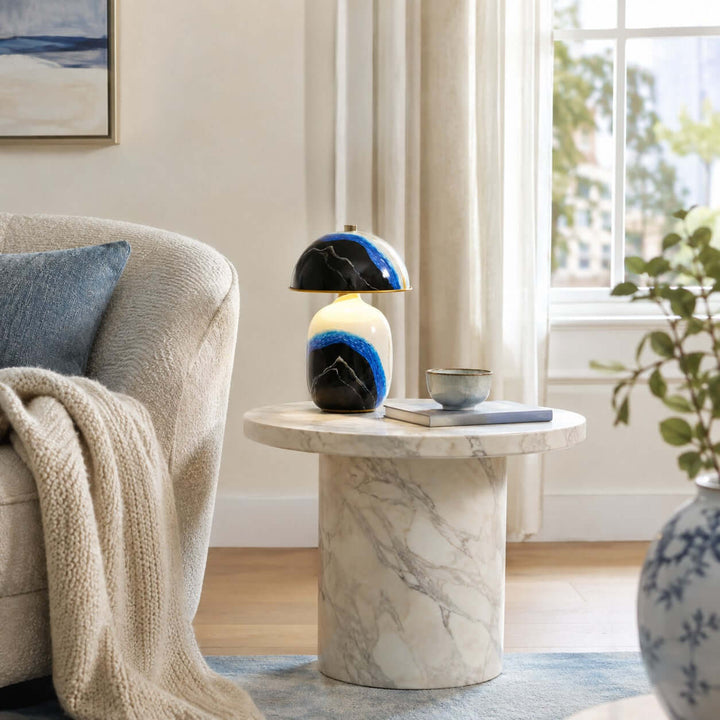 Evarin Table Lamp | Artistic Blue Ceramic Lamp for Living Rooms