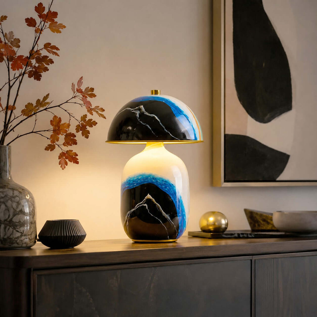 Evarin Table Lamp | Artistic Blue Ceramic Lamp for Living Rooms