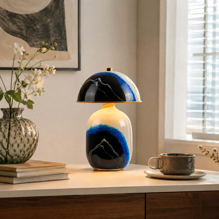 Evarin Table Lamp | Artistic Blue Ceramic Lamp for Living Rooms