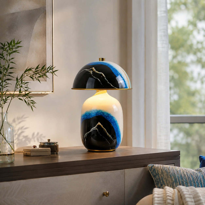 Evarin Table Lamp | Artistic Blue Ceramic Lamp for Living Rooms