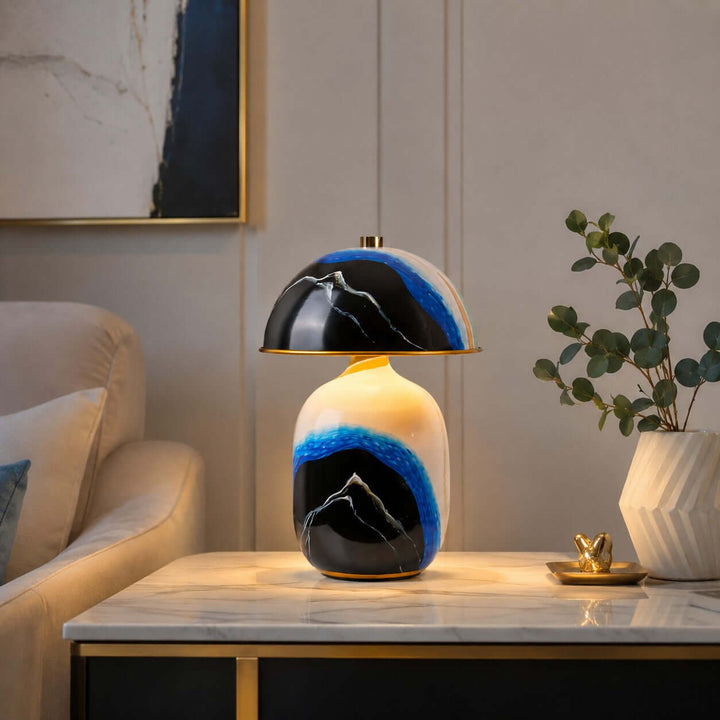 Evarin Table Lamp | Artistic Blue Ceramic Lamp for Living Rooms