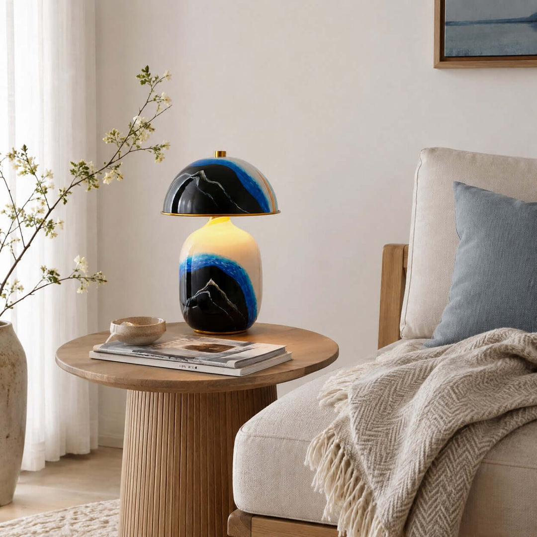 Evarin Table Lamp | Artistic Blue Ceramic Lamp for Living Rooms