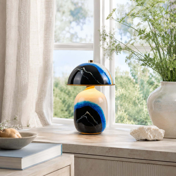 Evarin Table Lamp | Artistic Blue Ceramic Lamp for Living Rooms