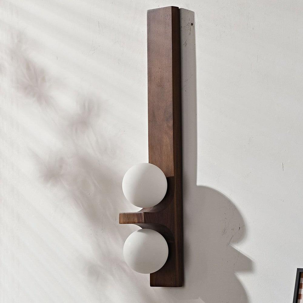 Eveline Double Wall Sconce – Wood & White Glass for Timeless Style | Vinlighting