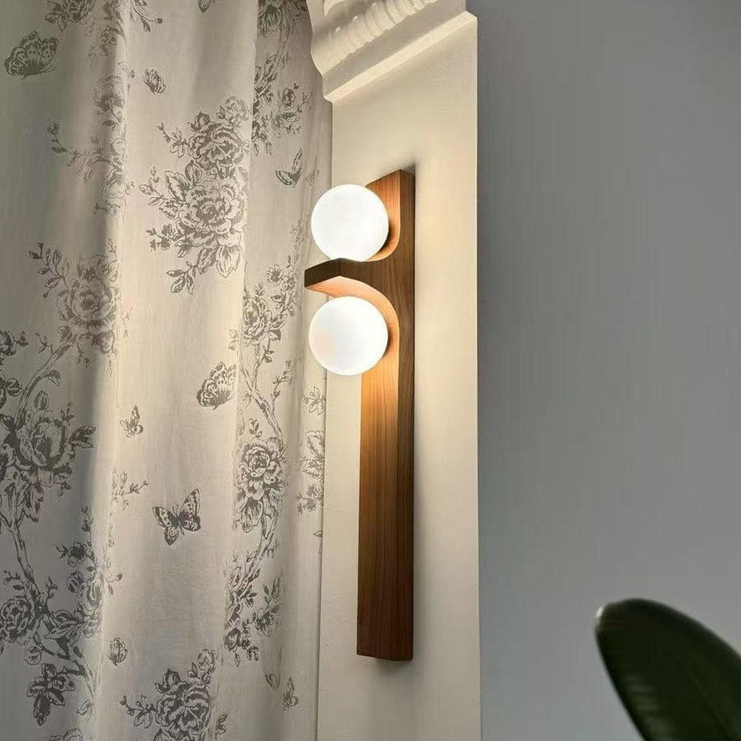 Eveline Double Wall Sconce – Wood & White Glass for Timeless Style | Vinlighting