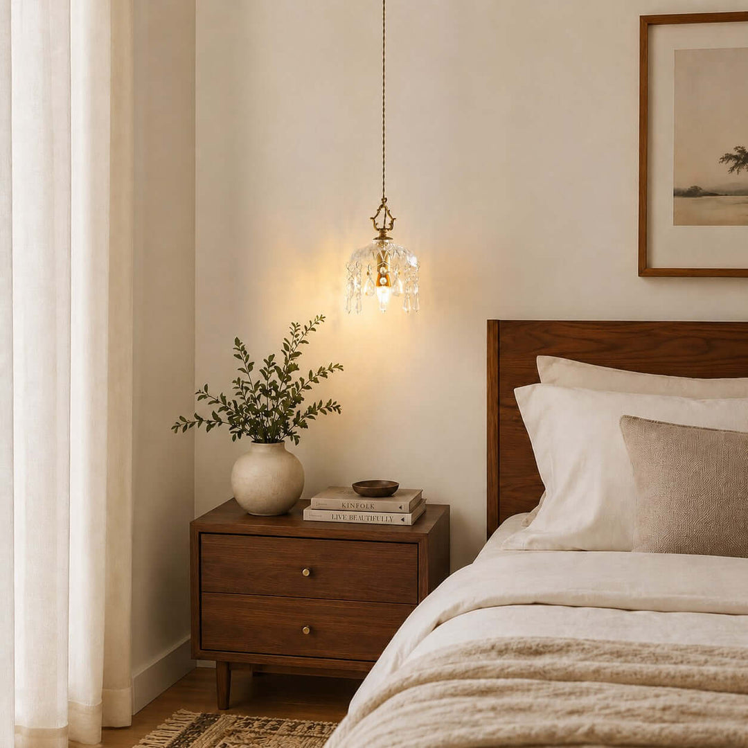 Faylen Pendant Light - French Bedroom Bedside Glass Pendant | Vinlighting