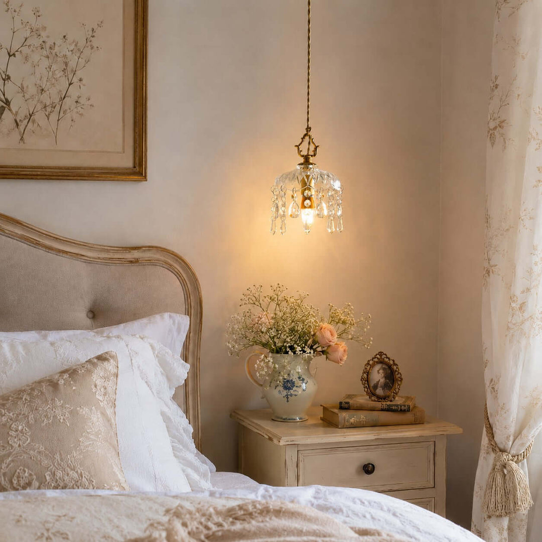 Faylen Pendant Light - French Bedroom Bedside Glass Pendant | Vinlighting