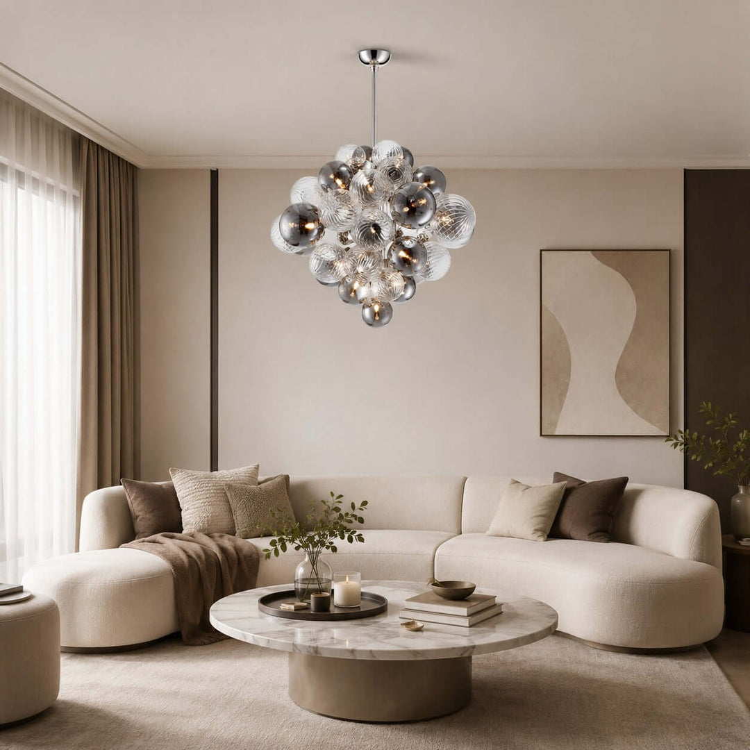 Fendell Elegant Smoked &amp; Clear Glass Globe Chandelier Lighting