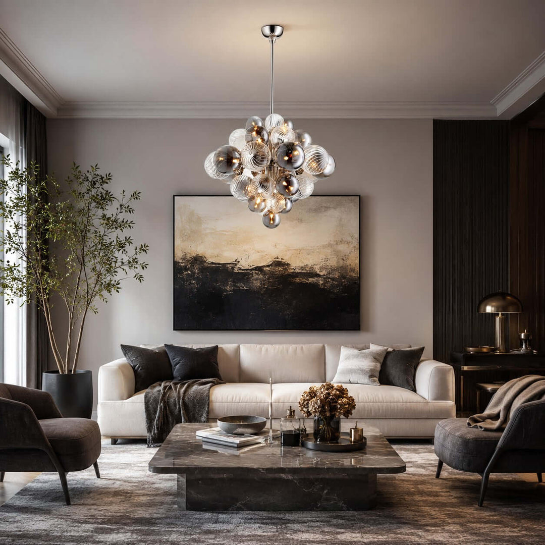 Fendell Elegant Smoked &amp; Clear Glass Globe Chandelier Lighting