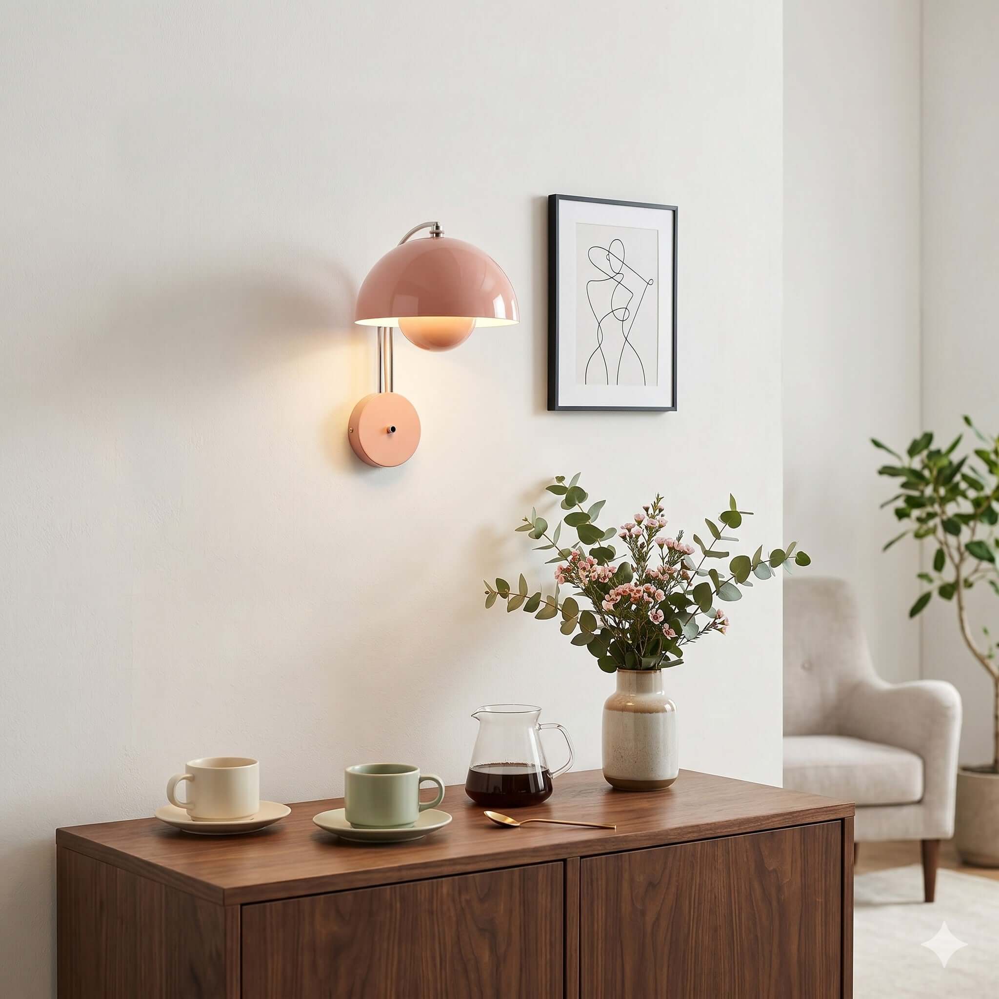 Flowerpot Wall Sconce - Modern Black Light with Switch for Bedroom