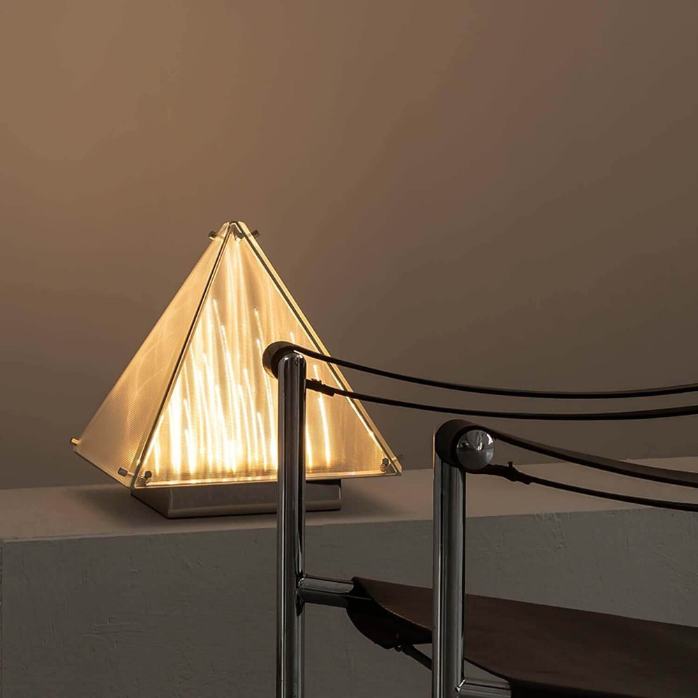 Fragment table lamp with a glass pyramid design, perfect mid-century modern table light for living room decor.