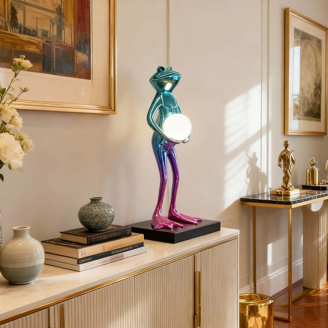 Fruzelo Art Deco Lamp – Blue White Frog Desk Light
