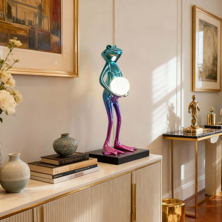 Fruzelo Art Deco Lamp – Blue White Frog Desk Light