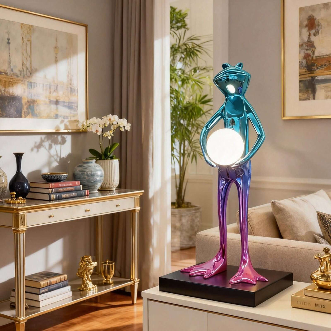 Fruzelo Art Deco Lamp – Blue White Frog Desk Light
